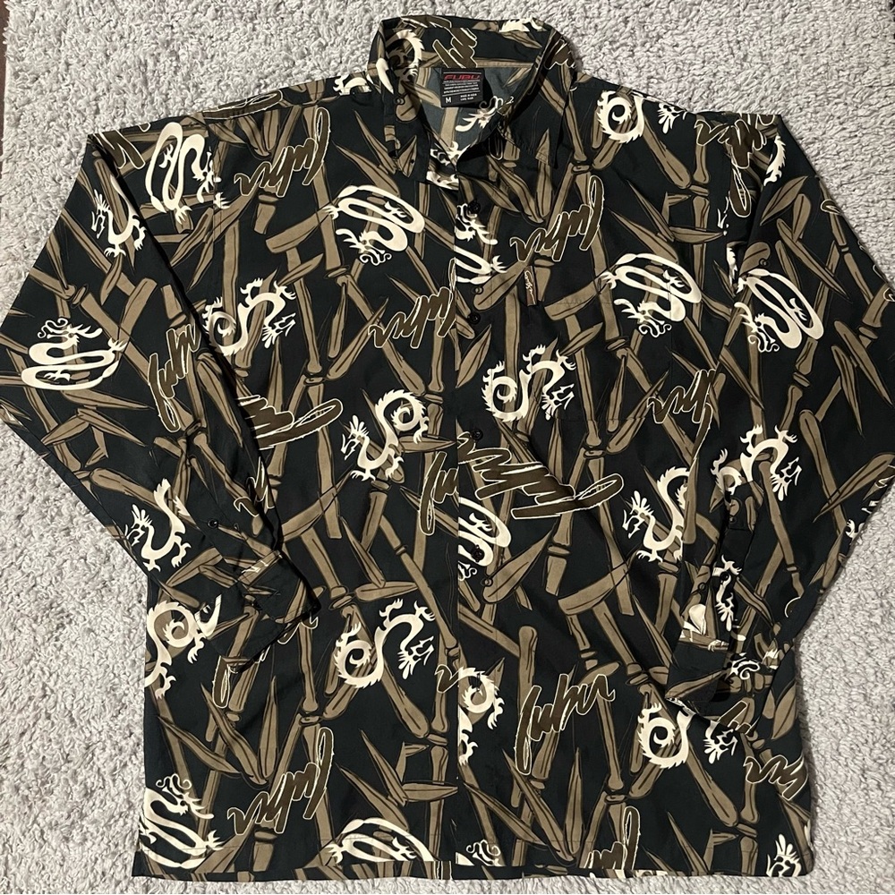 Vintage FUBU Black & Brown Graphic Button Up